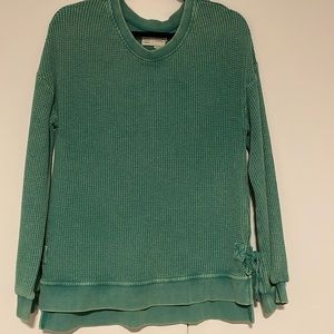 Green Acid Wash Waffle Sweatshirt